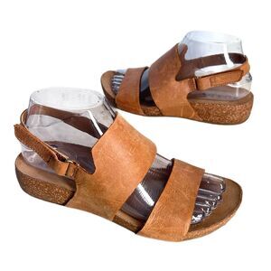 KORKS Shoes Womens 7 Brown Tan Leather Slingback Sandals Cork Wedge